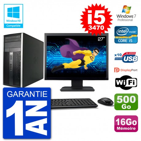 PC HP 6300 MT Ecran 27" i5-3470 RAM 16Go Disque 500Go Graveur DVD Wifi W7