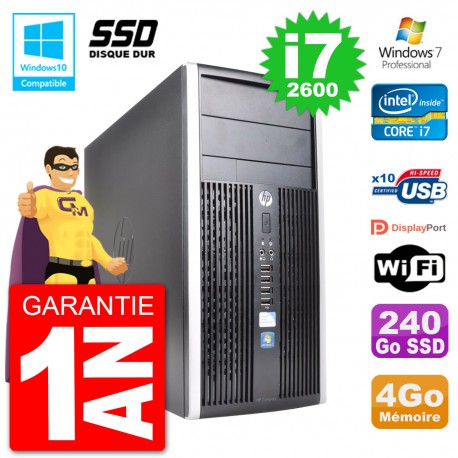 PC HP 6300 MT Intel Core i7-2600 RAM 4Go SSD 240Go Graveur DVD Wifi W7