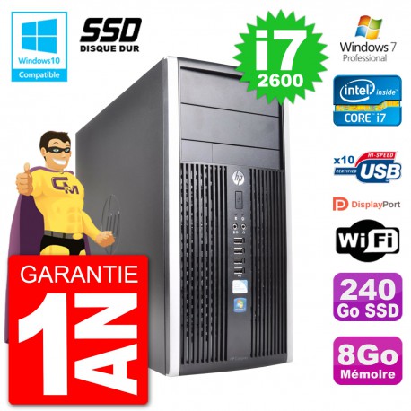 PC HP 6300 MT Intel Core i7-2600 RAM 8Go SSD 240Go Graveur DVD Wifi W7