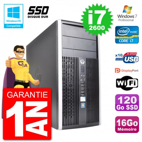 PC HP 6300 MT Intel Core i7-2600 RAM 16Go SSD 120Go Graveur DVD Wifi W7