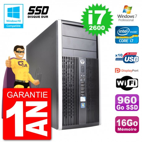 PC HP 6300 MT Intel Core i7-2600 RAM 16Go SSD 960Go Graveur DVD Wifi W7