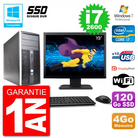 PC HP 6300 MT Ecran 19" Core i7-2600 RAM 4Go SSD 120Go Graveur DVD Wifi W7