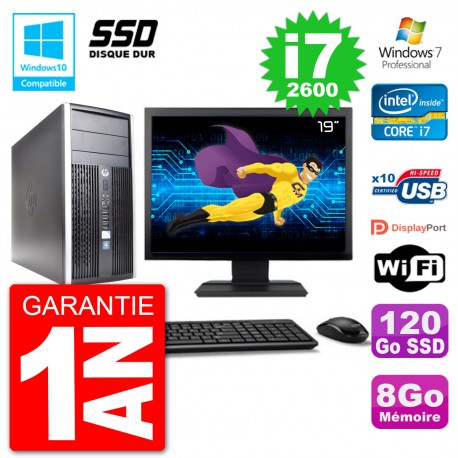PC HP 6300 MT Ecran 19" Core i7-2600 RAM 8Go SSD 120Go Graveur DVD Wifi W7