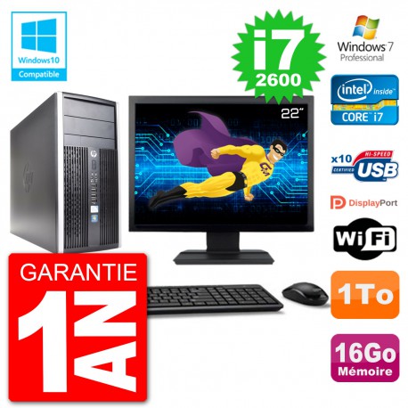 PC HP 6300 MT Ecran 22" Core i7-2600 RAM 16Go Disque 1To Graveur DVD Wifi W7