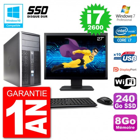 PC HP 6300 MT Ecran 27" Core i7-2600 RAM 8Go SSD 240Go Graveur DVD Wifi W7