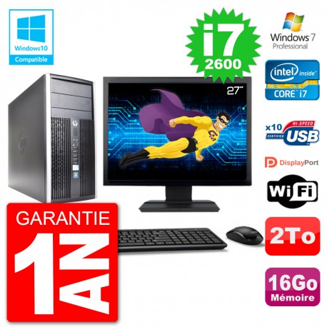 PC HP 6300 MT Ecran 27" Core i7-2600 RAM 16Go Disque 2To Graveur DVD Wifi W7