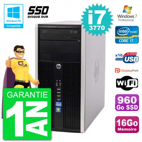 PC HP 6300 MT Intel Core i7-3770 RAM 16Go SSD 960Go Graveur DVD Wifi W7
