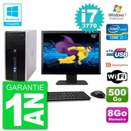 PC HP 6300 MT Ecran 19" i7-3770 RAM 8Go Disque 500Go Graveur DVD Wifi W7
