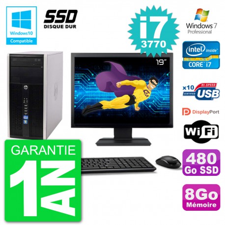 PC HP 6300 MT Ecran 19" Core i7-3770 RAM 8Go SSD 480Go Graveur DVD Wifi W7