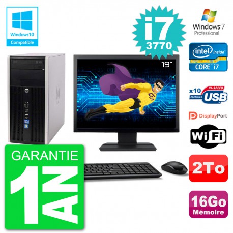 PC HP 6300 MT Ecran 19" Core i7-3770 RAM 16Go Disque 2To Graveur DVD Wifi W7