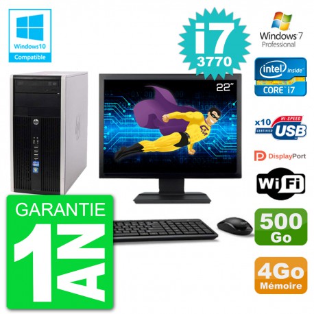PC HP 6300 MT Ecran 22" i7-3770 RAM 4Go Disque 500Go Graveur DVD Wifi W7