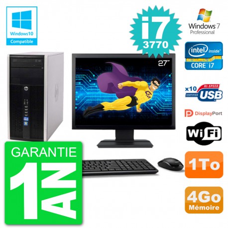 PC HP 6300 MT Ecran 27" Core i7-3770 RAM 4Go Disque 1To Graveur DVD Wifi W7