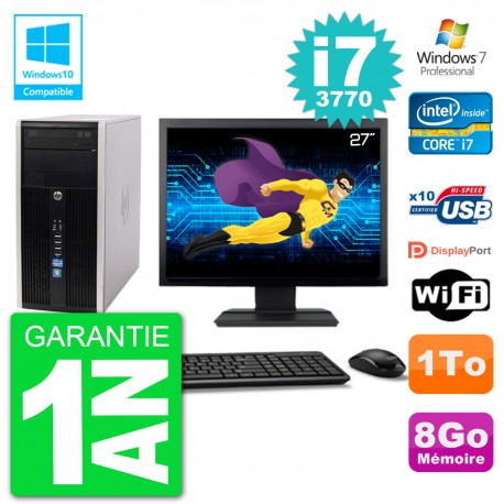 PC HP 6300 MT Ecran 27" Core i7-3770 RAM 8Go Disque 1To Graveur DVD Wifi W7