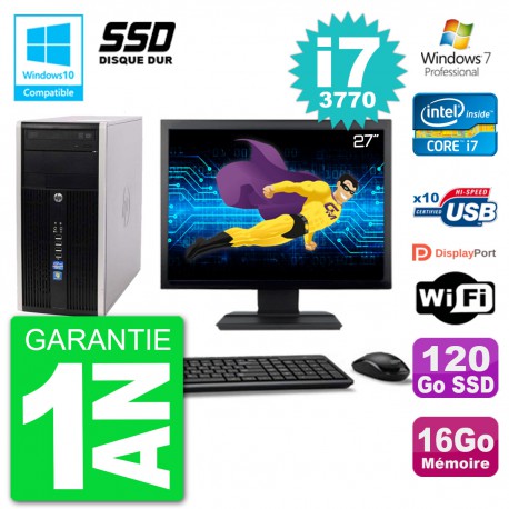 PC HP 6300 MT Ecran 27" Core i7-3770 RAM 16Go SSD 120Go Graveur DVD Wifi W7