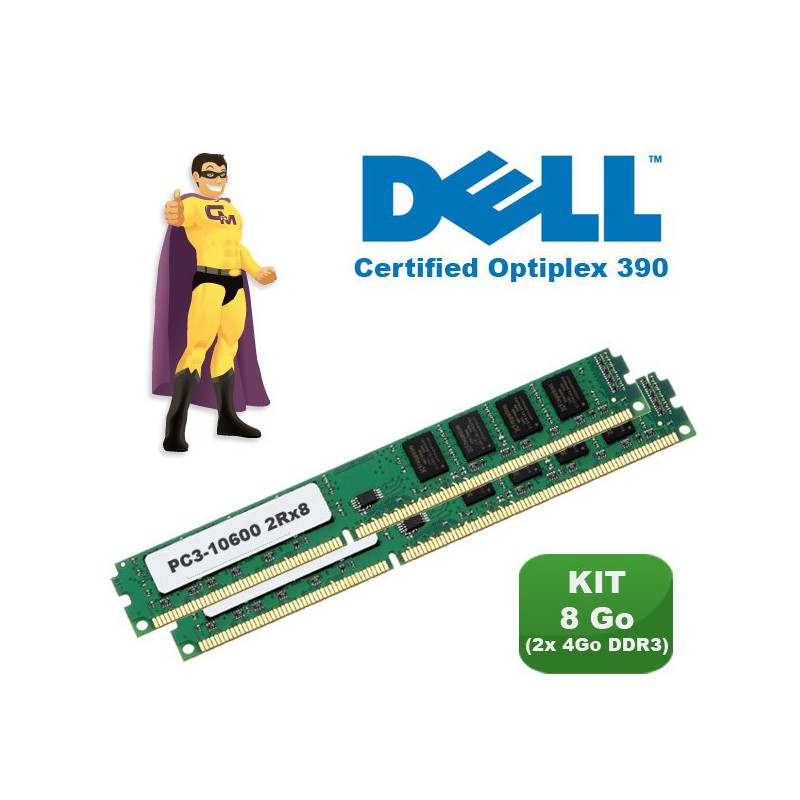 KIT RAM 8Go (2x 4Go) DDR3 PC3-10600 Mémoire Certifiée DELL