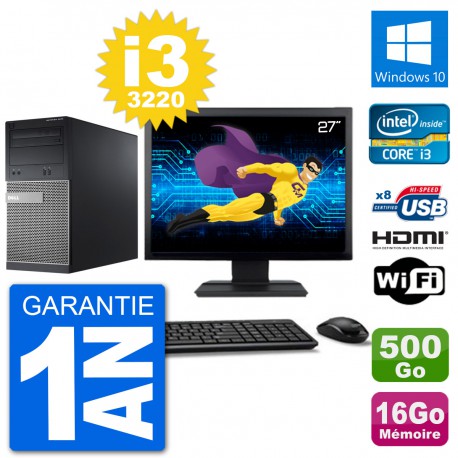 PC Dell 3010 MT Ecran 27" i3-3220 RAM 16Go Disque Dur 500Go HDMI Windows 10 Wifi