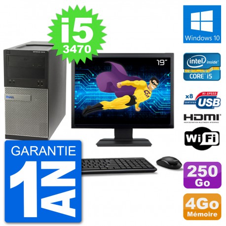 PC Dell 3010 MT Ecran 19" i5-3470 RAM 4Go Disque Dur 250Go HDMI Windows 10 Wifi