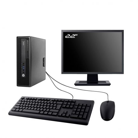 PC HP EliteDesk 705 G3 SFF Ecran 22" AMD AMD A6-8570 RAM 64Go SSD 2To W10 Wifi