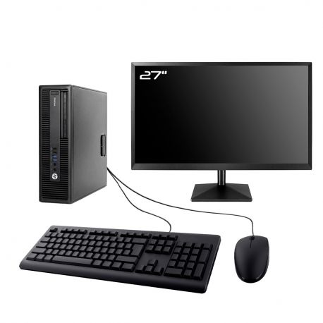 PC HP EliteDesk 705 G3 SFF Ecran 27" AMD AMD A6-8570 RAM 64Go SSD 2To W10 Wifi