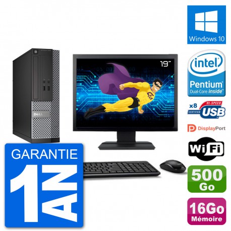 PC Dell 3020 SFF Ecran 19" G3220 RAM 16Go Disque 500Go Windows 10 Wifi