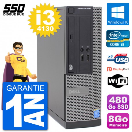 PC Dell Optiplex 3020 SFF i3-4130 RAM 8Go SSD 480Go Windows 10 Wifi