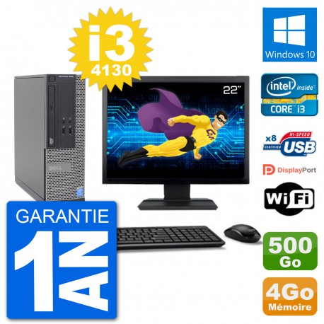 PC Dell Optiplex 3020 SFF Ecran 22" i3-4130 RAM 4Go Disque 500Go Windows 10 Wifi