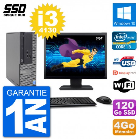 PC Dell Optiplex 3020 SFF Ecran 22" i3-4130 RAM 4Go SSD 120Go Windows 10 Wifi