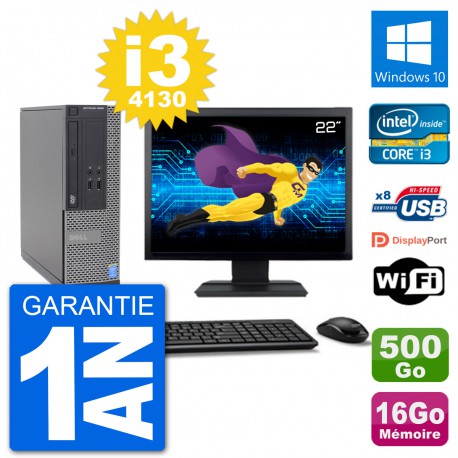 PC Dell 3020 SFF Ecran 22" i3-4130 RAM 16Go Disque 500Go Windows 10 Wifi
