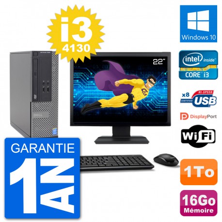 PC Dell Optiplex 3020 SFF Ecran 22" i3-4130 RAM 16Go Disque 1To Windows 10 Wifi