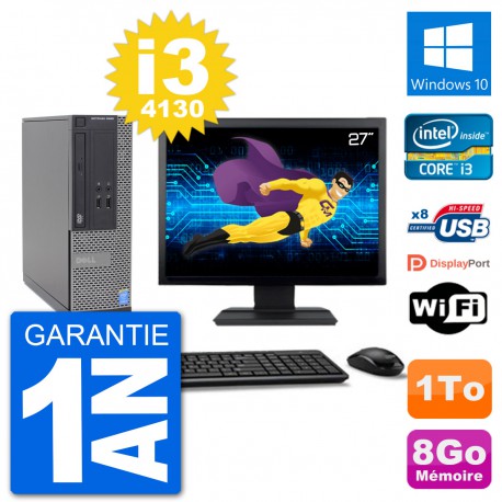 PC Dell Optiplex 3020 SFF Ecran 27" i3-4130 RAM 8Go Disque 1To Windows 10 Wifi