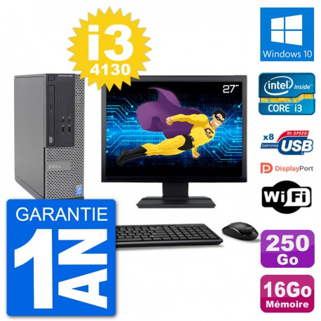 PC Dell 3020 SFF Ecran 27" i3-4130 RAM 16Go Disque 250Go Windows 10 Wifi