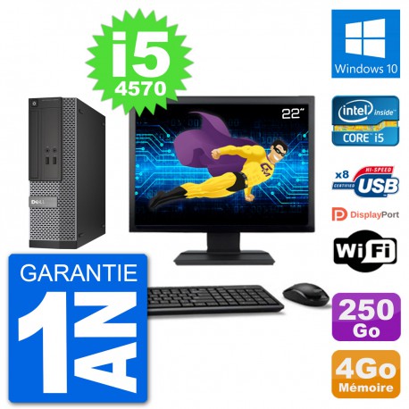 PC Dell Optiplex 3020 SFF Ecran 22" i5-4570 RAM 4Go Disque 250Go Windows 10 Wifi