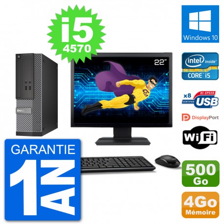 PC Dell Optiplex 3020 SFF Ecran 22" i5-4570 RAM 4Go Disque 500Go Windows 10 Wifi