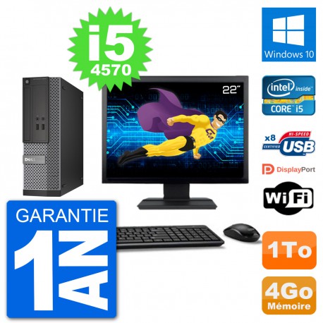 PC Dell Optiplex 3020 SFF Ecran 22" i5-4570 RAM 4Go Disque 1To Windows 10 Wifi