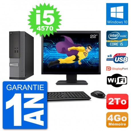 PC Dell Optiplex 3020 SFF Ecran 22" i5-4570 RAM 4Go Disque 2To Windows 10 Wifi