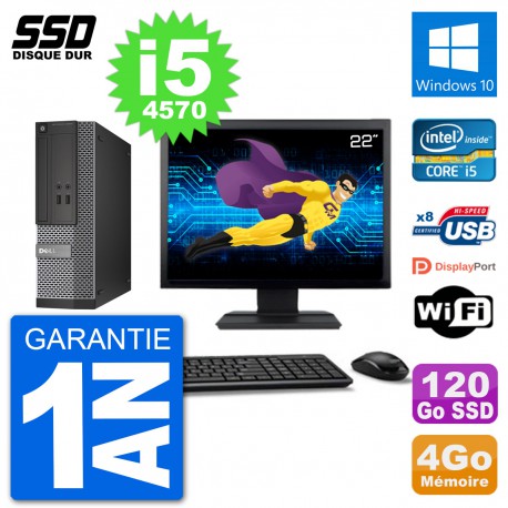 PC Dell Optiplex 3020 SFF Ecran 22" i5-4570 RAM 4Go SSD 120Go Windows 10 Wifi