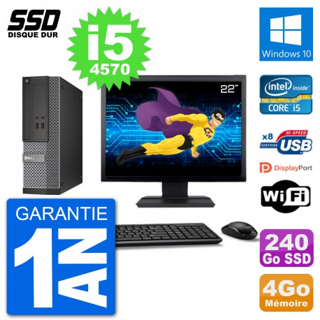 PC Dell Optiplex 3020 SFF Ecran 22" i5-4570 RAM 4Go SSD 240Go Windows 10 Wifi