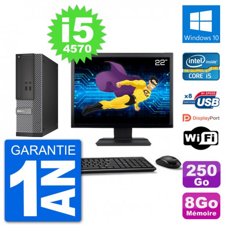 PC Dell Optiplex 3020 SFF Ecran 22" i5-4570 RAM 8Go Disque 250Go Windows 10 Wifi
