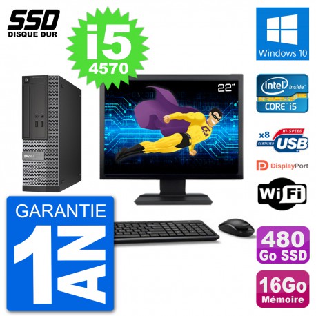PC Dell Optiplex 3020 SFF Ecran 22" i5-4570 RAM 16Go SSD 480Go Windows 10 Wifi