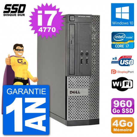 PC Dell Optiplex 3020 SFF i7-4770 RAM 4Go SSD 960Go Windows 10 Wifi
