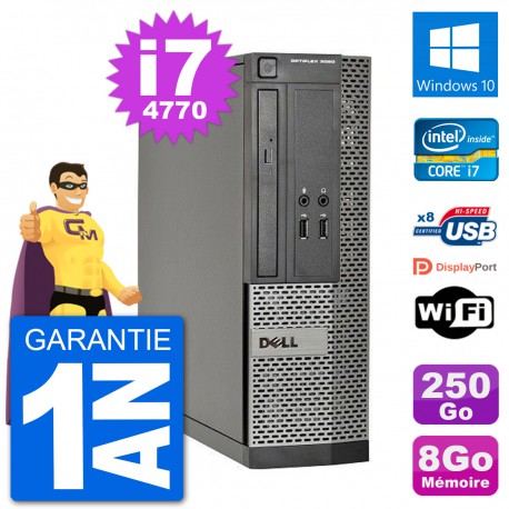 PC Dell Optiplex 3020 SFF i7-4770 RAM 8Go Disque Dur 250Go Windows 10 Wifi