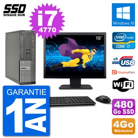 PC Dell Optiplex 3020 SFF Ecran 19" i7-4770 RAM 4Go SSD 480Go Windows 10 Wifi
