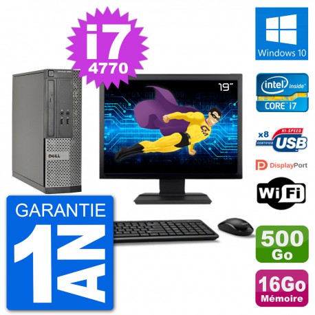 PC Dell 3020 SFF Ecran 19" i7-4770 RAM 16Go Disque 500Go Windows 10 Wifi