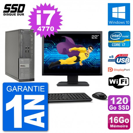 PC Dell Optiplex 3020 SFF Ecran 22" i7-4770 RAM 16Go SSD 120Go Windows 10 Wifi