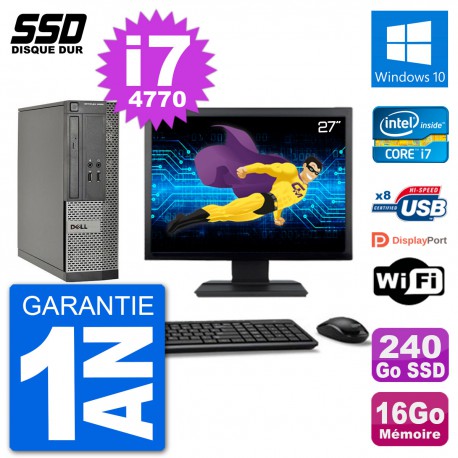 PC Dell Optiplex 3020 SFF Ecran 27" i7-4770 RAM 16Go SSD 240Go Windows 10 Wifi