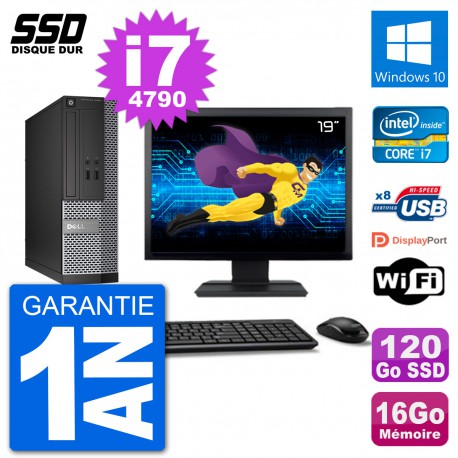 PC Dell Optiplex 3020 SFF Ecran 19" i7-4790 RAM 16Go SSD 120Go Windows 10 Wifi