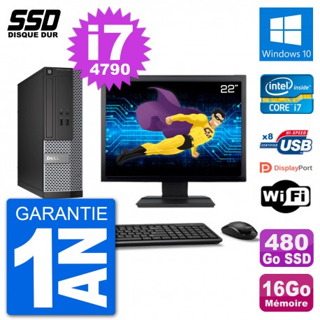 PC Dell Optiplex 3020 SFF Ecran 22" i7-4790 RAM 16Go SSD 480Go Windows 10 Wifi