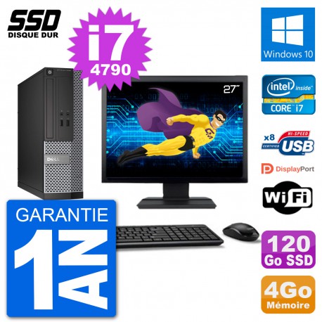 PC Dell Optiplex 3020 SFF Ecran 27" i7-4790 RAM 4Go SSD 120Go Windows 10 Wifi