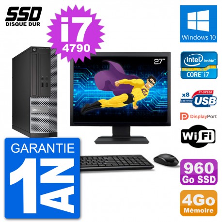 PC Dell Optiplex 3020 SFF Ecran 27" i7-4790 RAM 4Go SSD 960Go Windows 10 Wifi