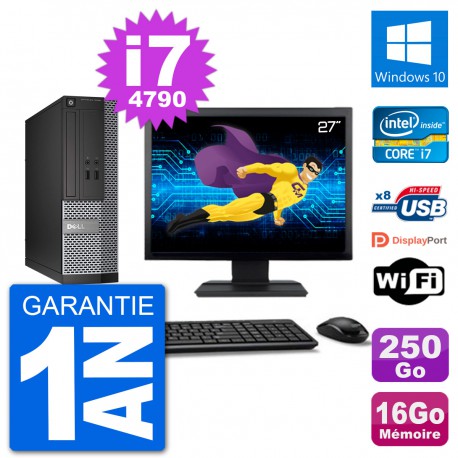 PC Dell 3020 SFF Ecran 27" i7-4790 RAM 16Go Disque 250Go Windows 10 Wifi